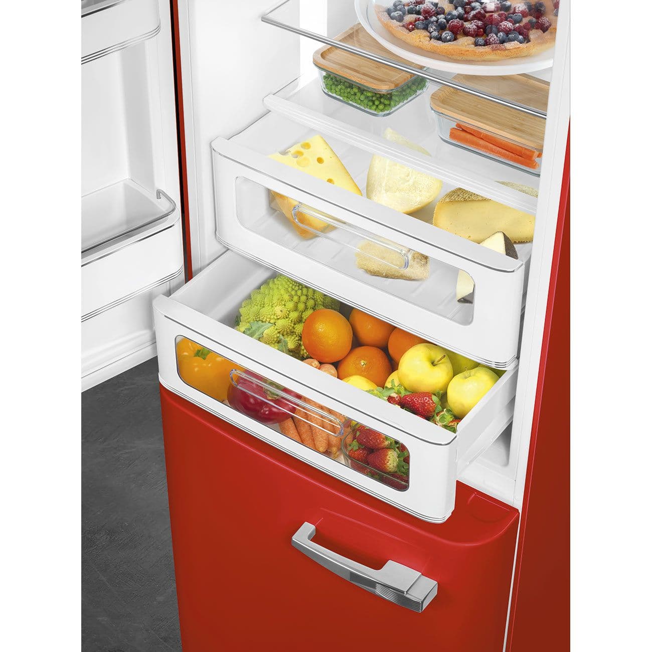 Standgerät Kühlschränke Kühl-/Gefrierkombination, Rot 50's Style Aesthetic - Thumbnail 8
