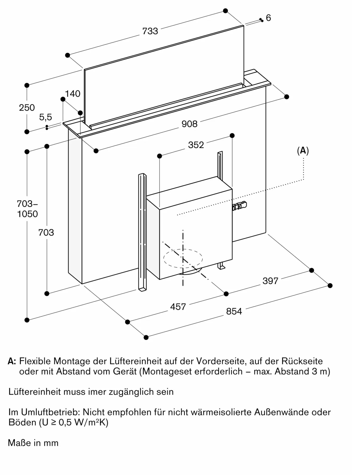Serie 200 Tischlüftung 90 cm flächenbündiger Einbau - Thumbnail 7