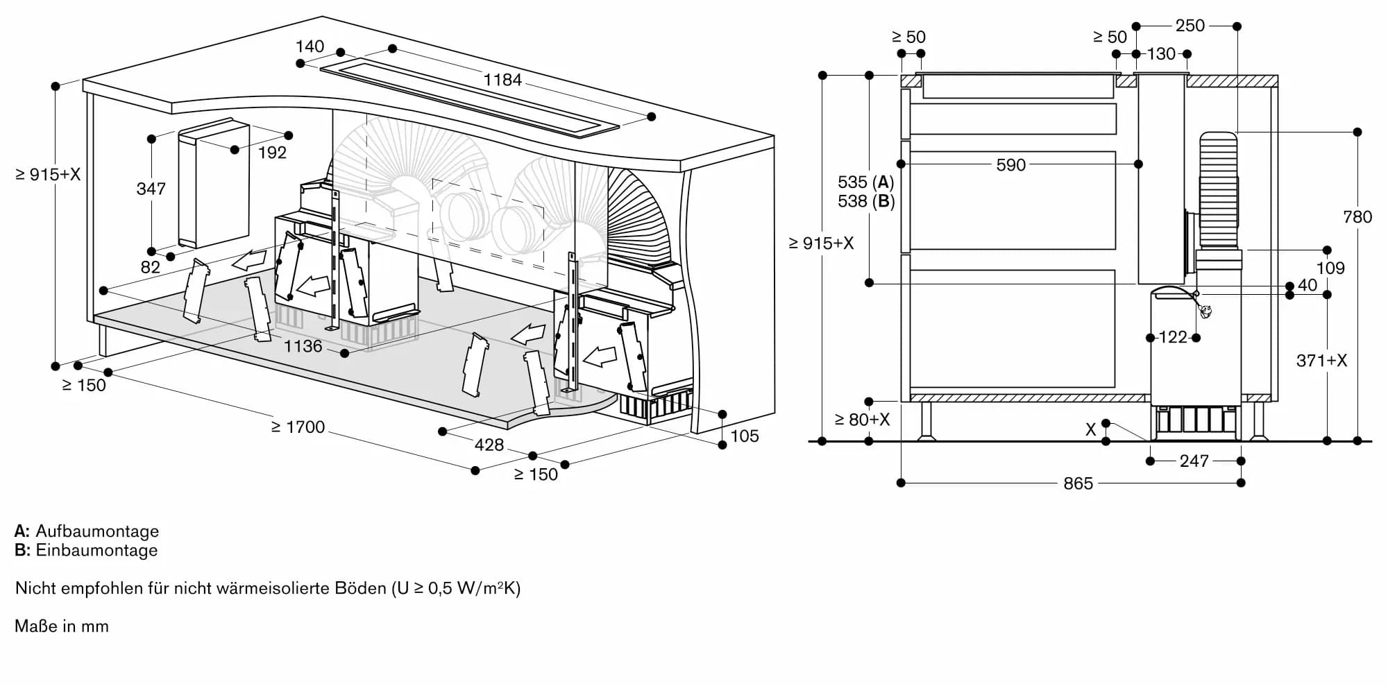 Serie 400 Tischlüftung 120 cm Edelstahl - Thumbnail 4