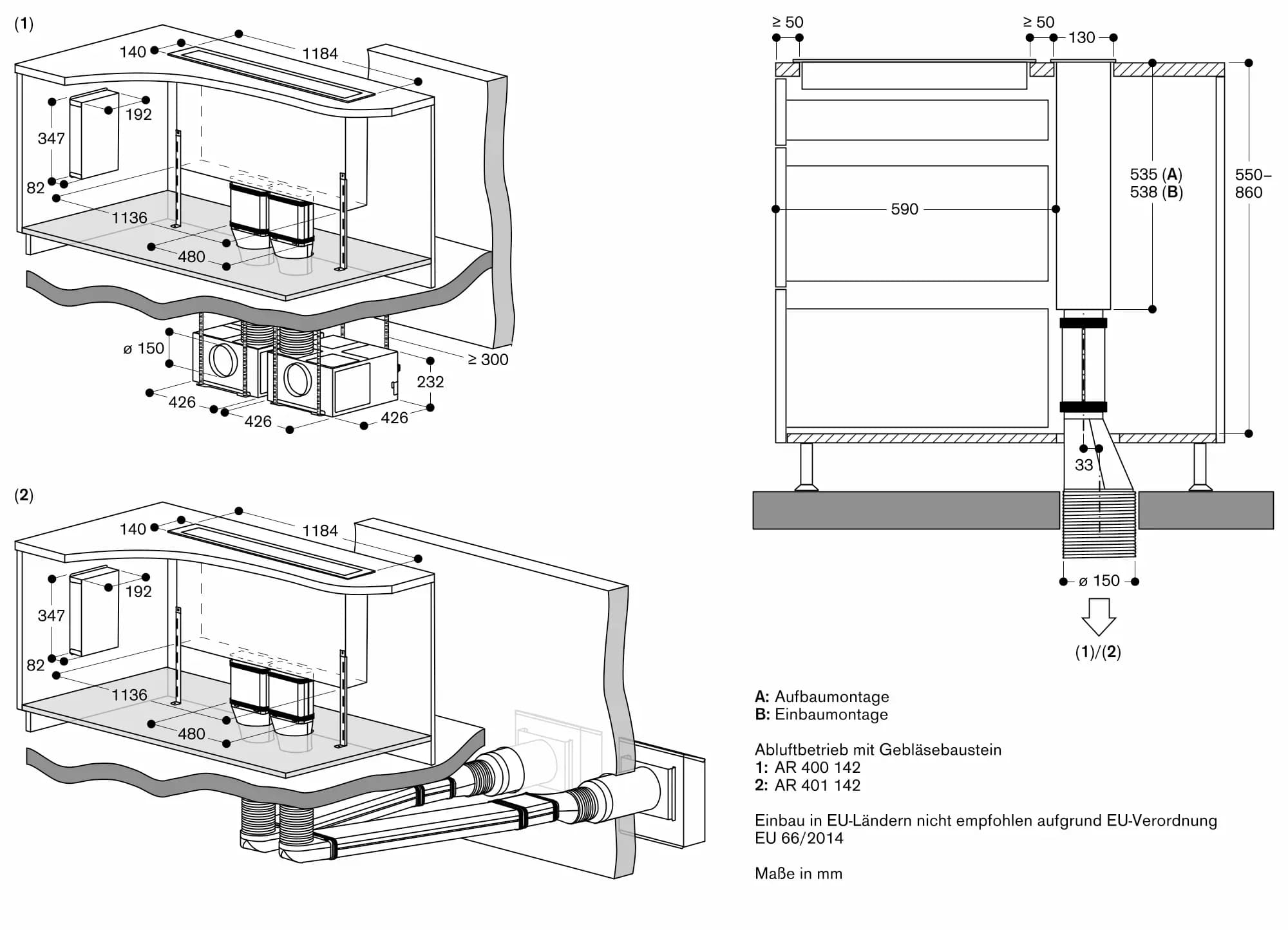 Serie 400 Tischlüftung 120 cm Edelstahl - Thumbnail 7