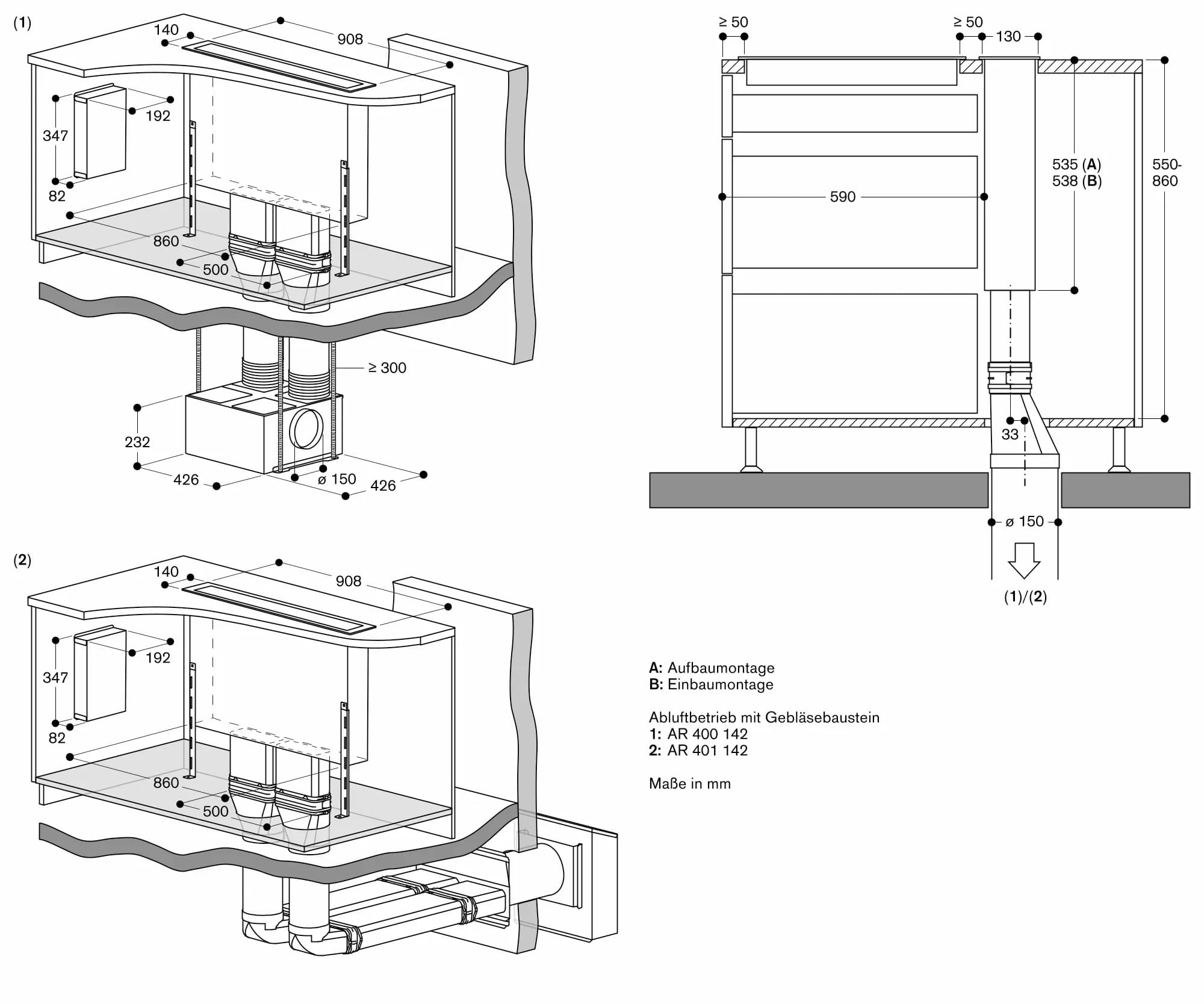 Serie 400 Tischlüftung 90 cm Edelstahl - Thumbnail 6